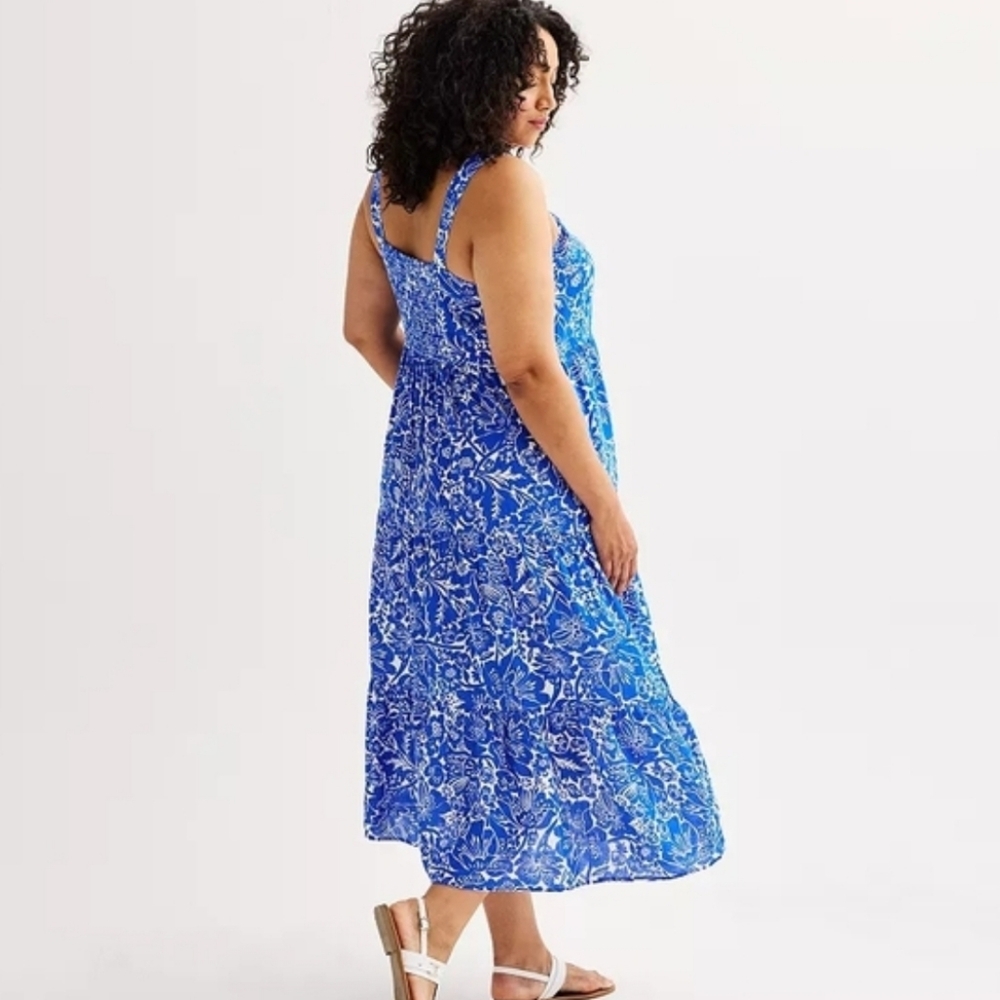 Sonoma Blue and White Floral Smocked Maxi Dress 3x - Picture 2 of 4